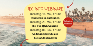 Hier sieht man ein Poster von IEC, auf dem verschiedene Termine für Online Info Events stehen. 